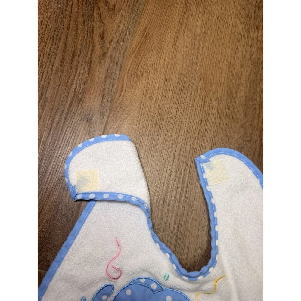 Vintage Baby Bib Blue Elephant Polka‎ Dot Terry Cloth Retro Nursery Babycore